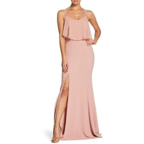 Dress the Population Diana Gown Size Small Blush Side Slit Cold Shoulder New - Picture 1 of 15